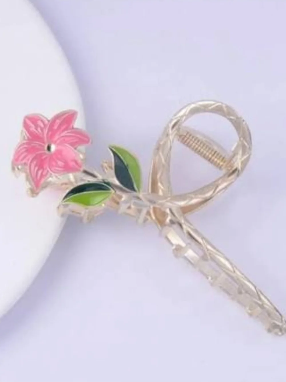 Gold Metal Pink Lily Flower Hair Claw BNIB